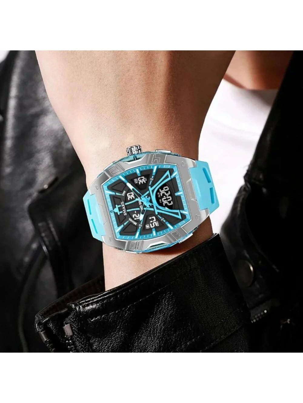 Stylish Waterproof Sports Watch for Men - Dual Display, LED Light, Stopwatch, 6